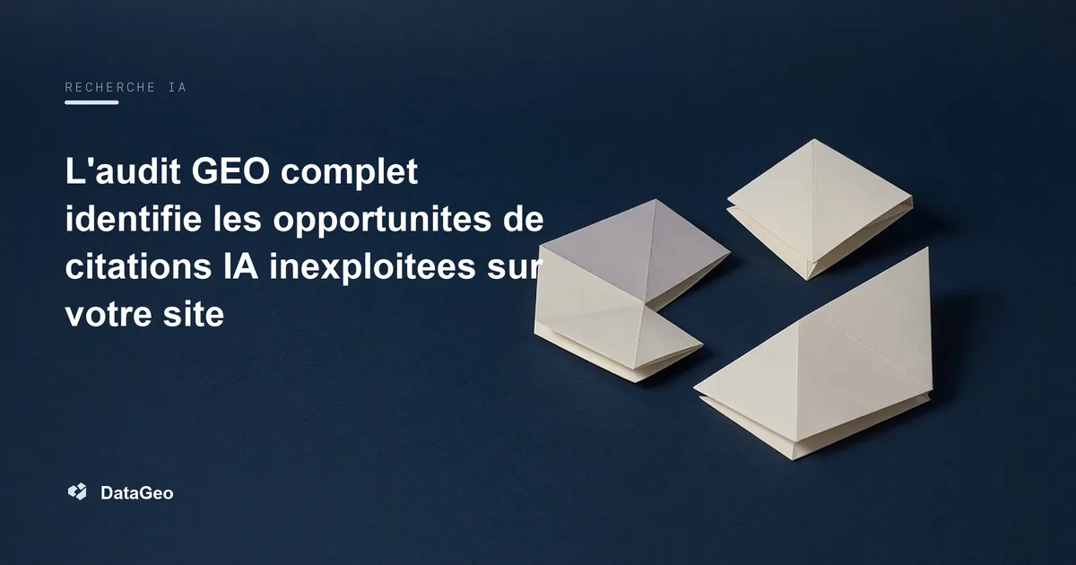 L'audit GEO complet identifie les opportunites de citations IA inexploitees sur votre site